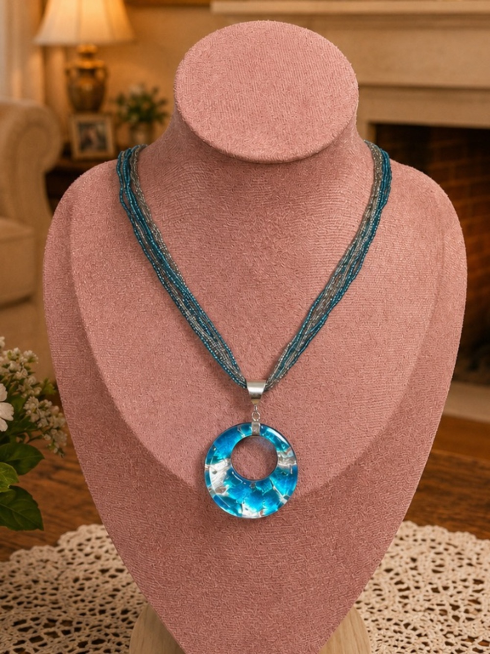NWOT 14kt White Gold Italian Murano Glass Necklace